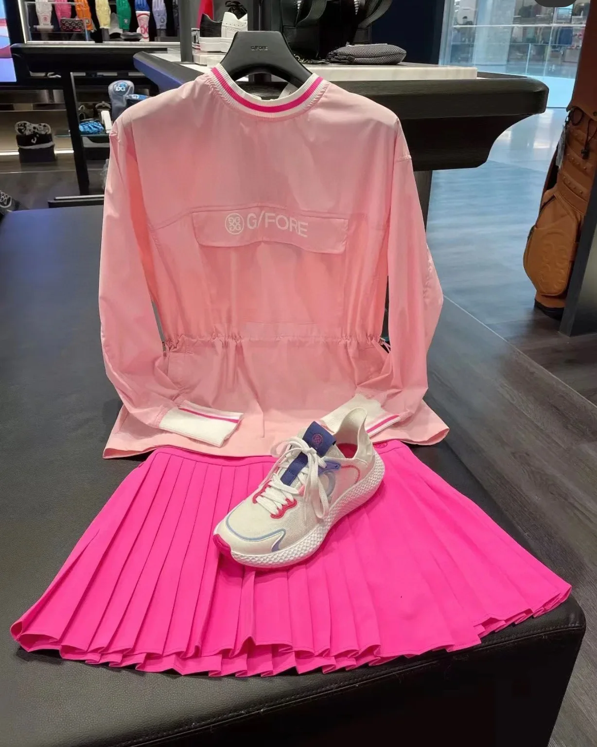 Golf Shirts Long Design Windbreaker Women's Fashion Windproof Coat Pink Golf Top Pullover Round Neck Slim Waist Windbreaker