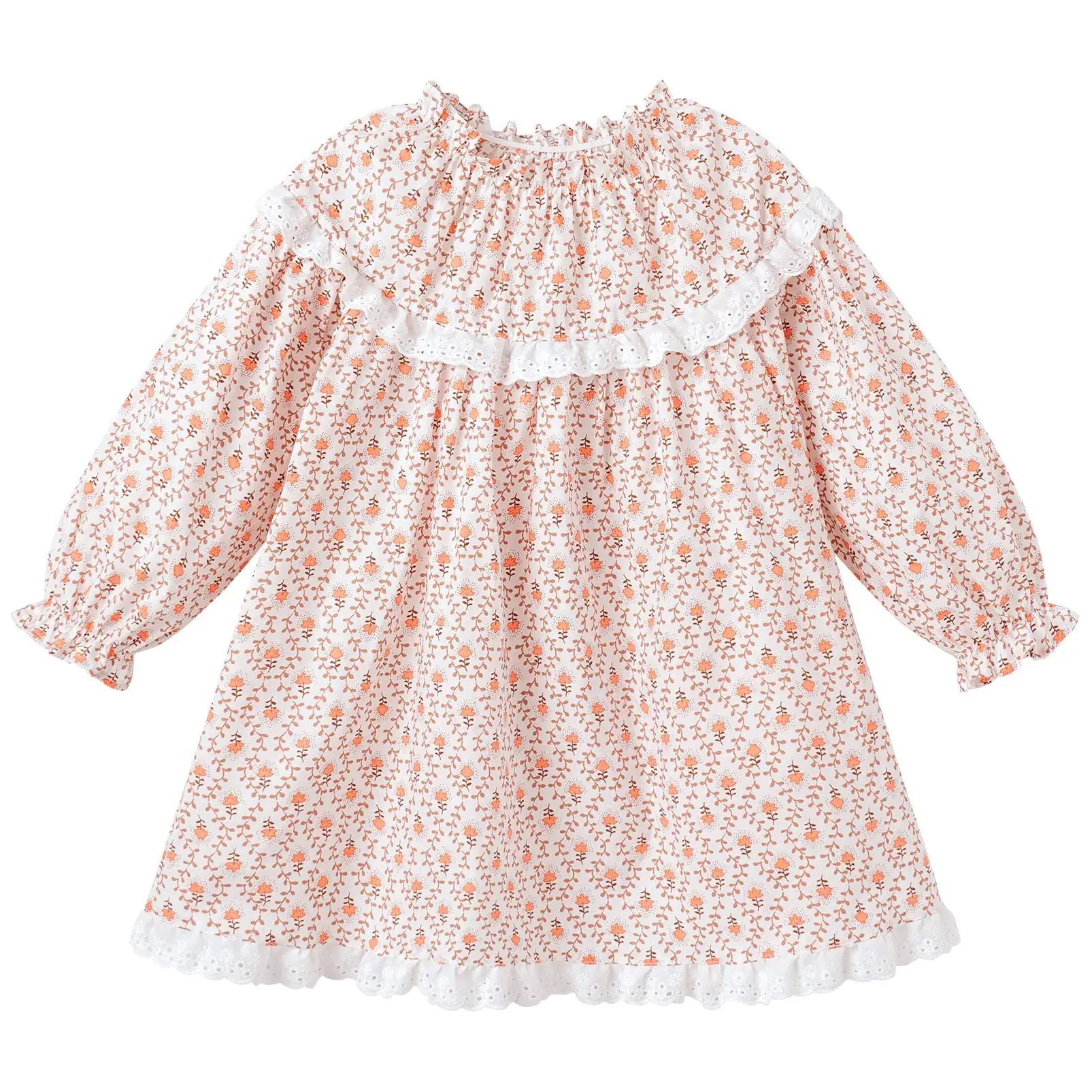 

pureborn Baby Girls Dress Long Sleeve Cotton Playwear Dress Orange Floral Print