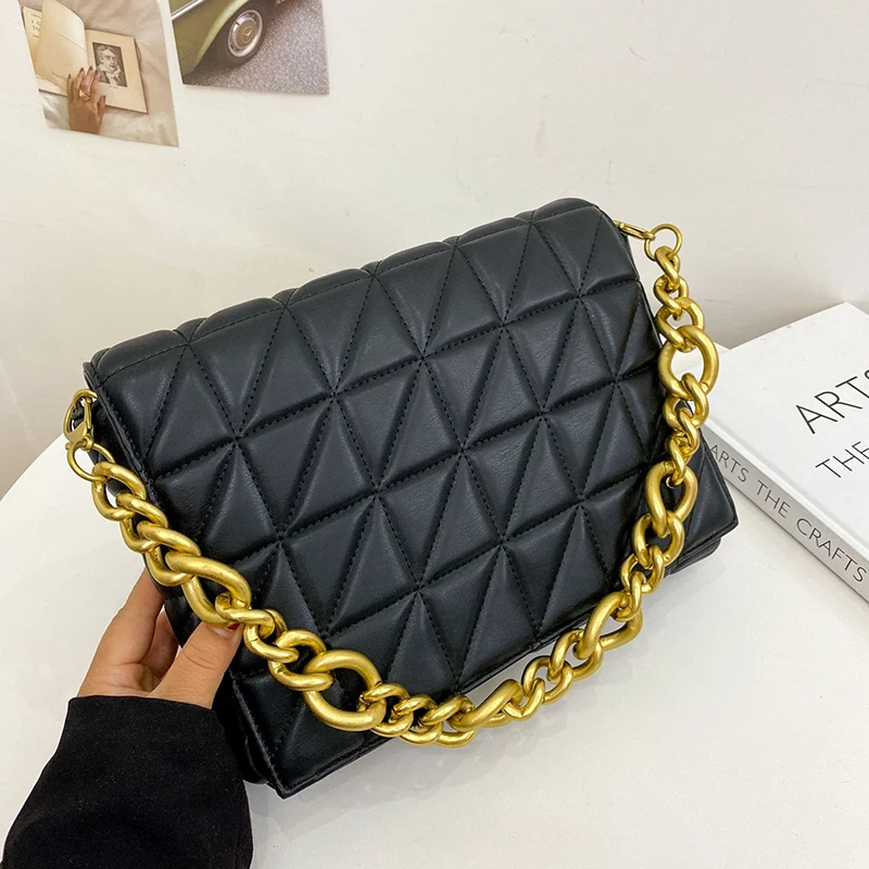 

Rhombus Gold Thick Chain Underarm Bag Luxury Designer Handbags For Women Purse 2023 New Fashion High Quality Hand Shoulder Bag