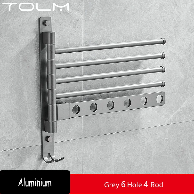 

Вешалка для полотенец TOLM поворотная алюминиевая 4-х крючковая