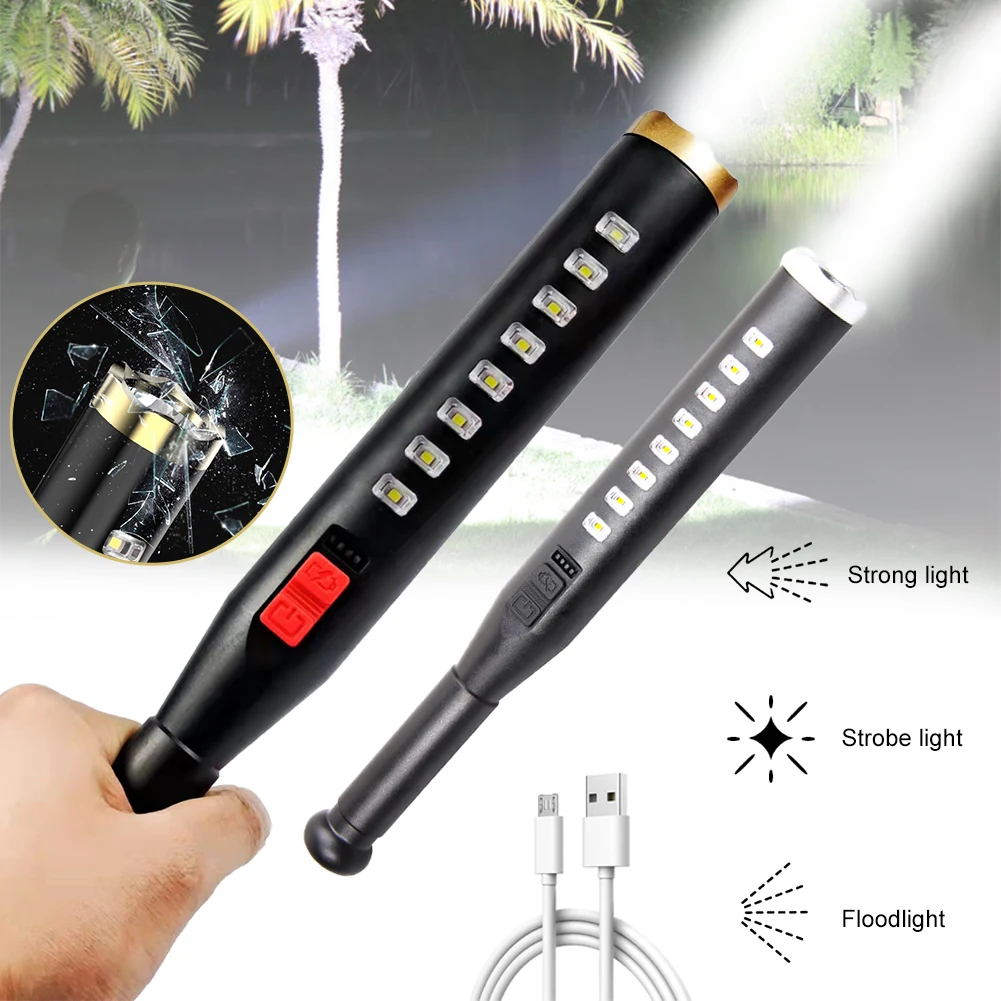 

Self-Defense Baseball Bat LED Flashlight with Baton Torch Adjustable Flare Flashlight Lamp Light USB Charge IPX6 Waterproof