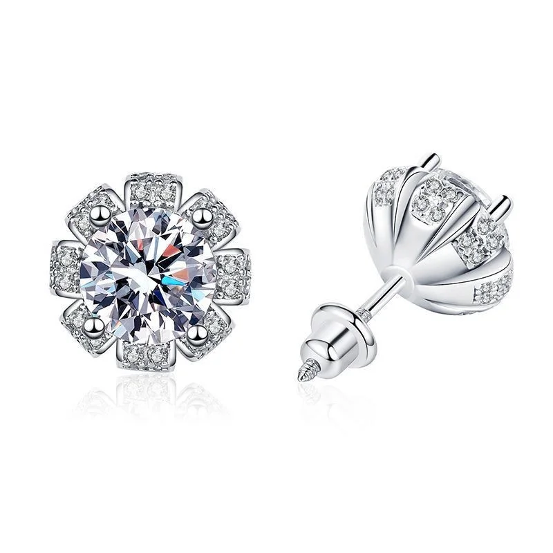 

wz00606 Lefei Fashion Diamondset Classic Color D Moissanite Petal Crew Earring For Women Real s925 Sterling Silver Party Jewelry