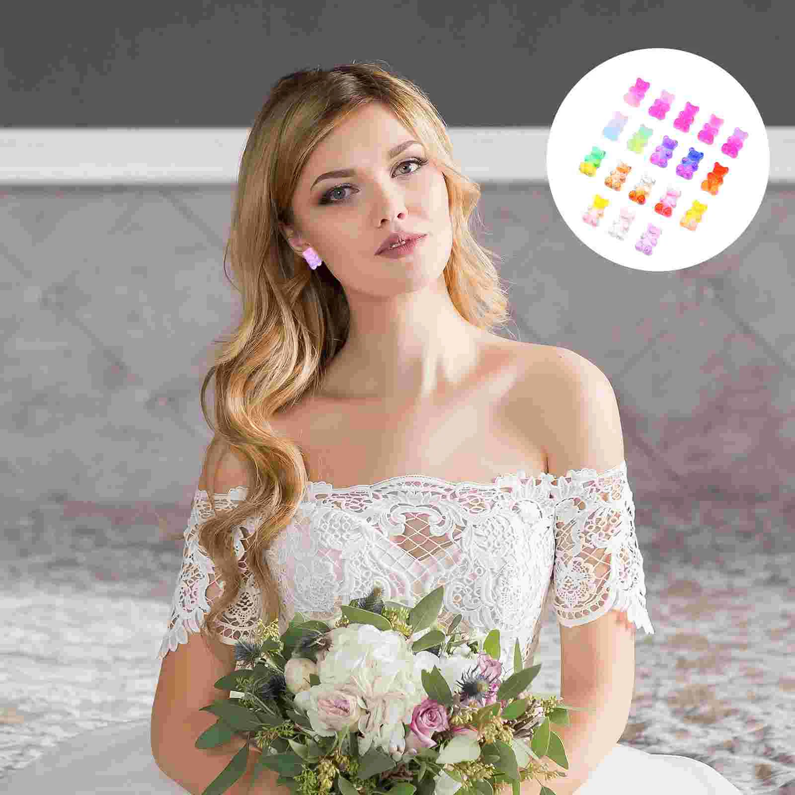 

50 Pcs Bear Resin Accessories DIY Craft Charm Phone Case Jewelry Ornament Circle Earrings Fudge Decoration