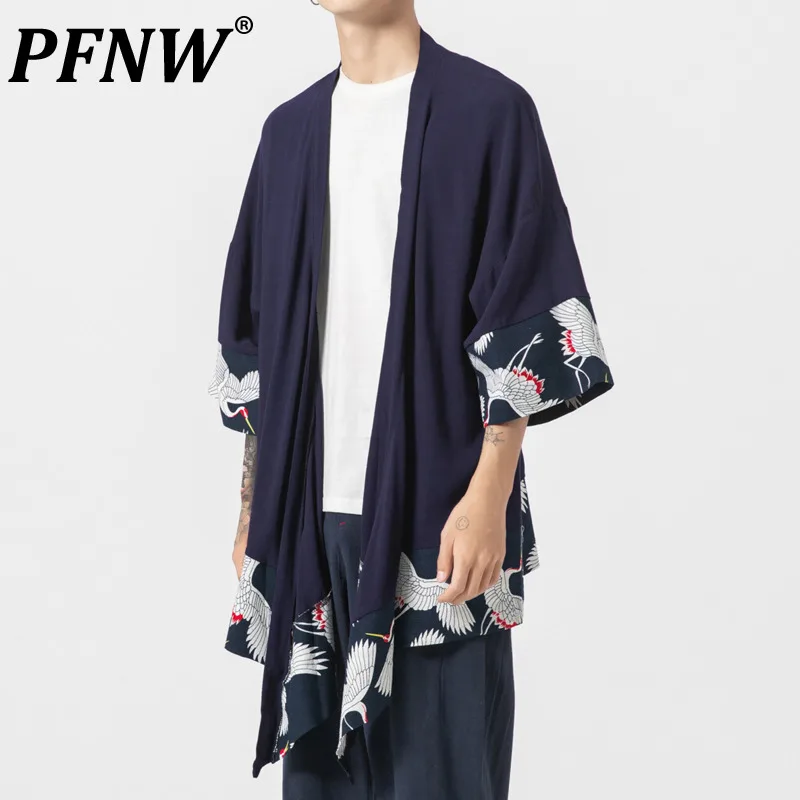

PFNW Spring Summer New Men's Thin Suncreen Shirts Chinese Style Print Pattern Trend Casual Open Stitch Outdoor Chic Tops 28A1209