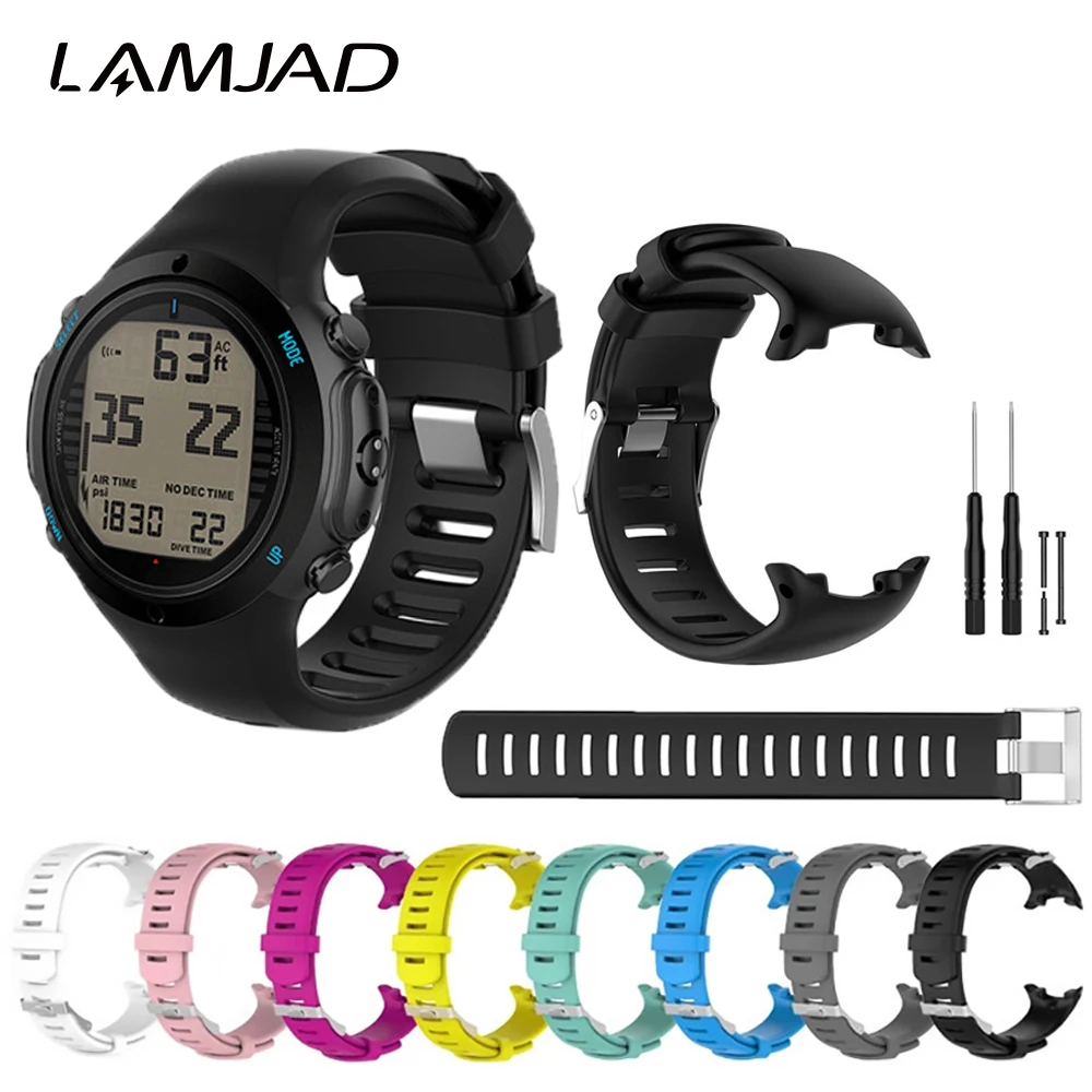 

LAMJAD резиновый ремешок для Suunto D4/D4i/D4i Novo наручные компьютерные часы для дайвинга Замена Мягкий силиконовый дышащий спортивный ремешок для ча...