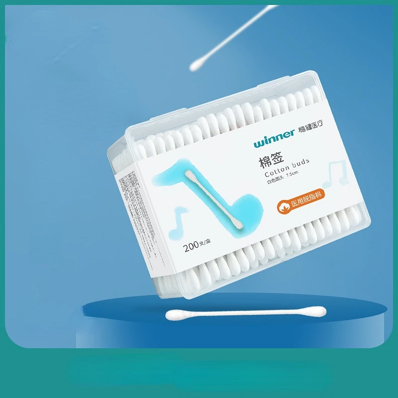 

Деревянный ватный тампон с двумя головками для женщин, деревянные палочки для макияжа, инструменты для ухода за ребенком, 1 коробка, 200