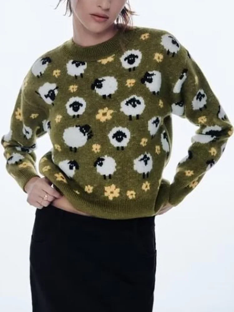 

Kumsvag Fashion Knitting Pullover Sweaters 2022 Autumn Sweet Jacquard O-Neck Female Elegant Street Sweater Clothing
