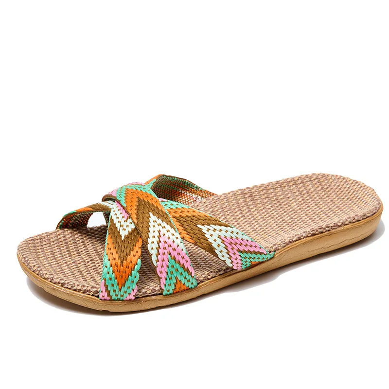 New Summer Fashion Flax Slippers Women and Men Casual Linen Shoes Home Slippers Non-Slip Flip Flops Indoor Open Toe Sandals