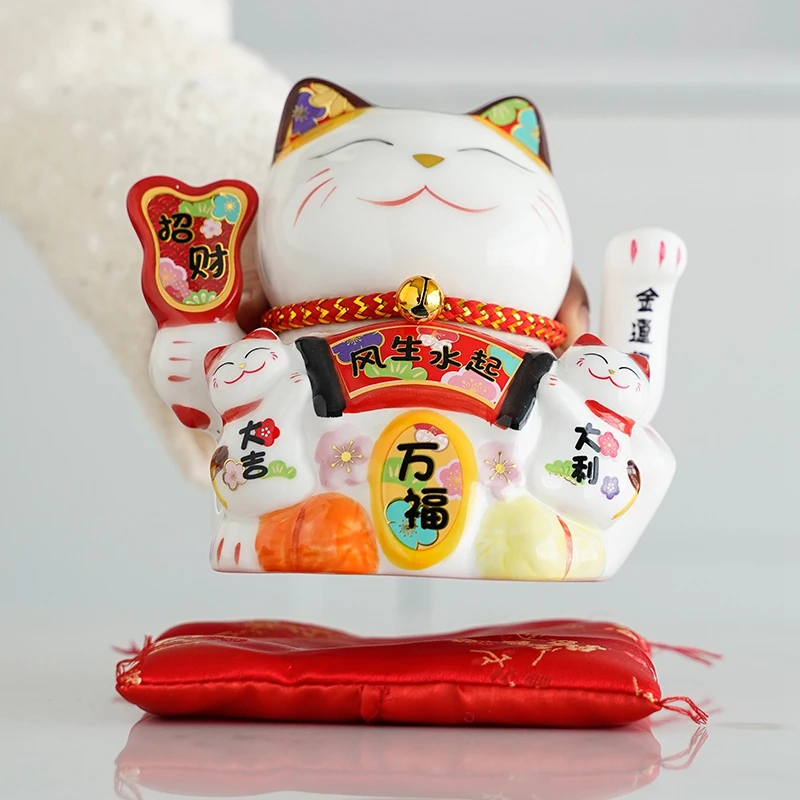 

5-дюймовый Керамический машущий Кот, машущий рукой, на батарейках, Манеки Neko, украшение для дома, кот удачи, лучший подарок