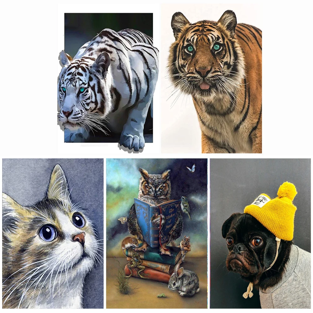 Алмазная 5D Вышивка сделай сам круглые картины с изображением животных тигра