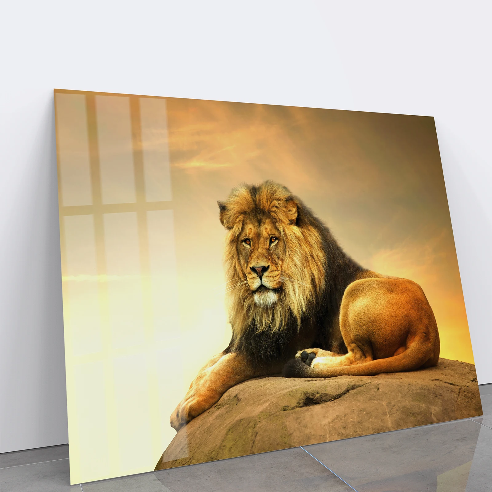 

60X40cm Lion Modern Minimalist Frameless Tempered Glass Art Bedroom Living Room Sofa Backrest Wall Decoration Painting