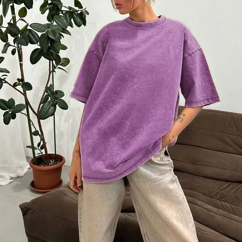 Летняя свободная футболка женская новая однотонная Повседневная Блузка с