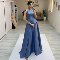 eeqasn dusty blue long prom dresses backless satin formal evening gowns 2022 boat neck women bridesmaid dress for wedding party