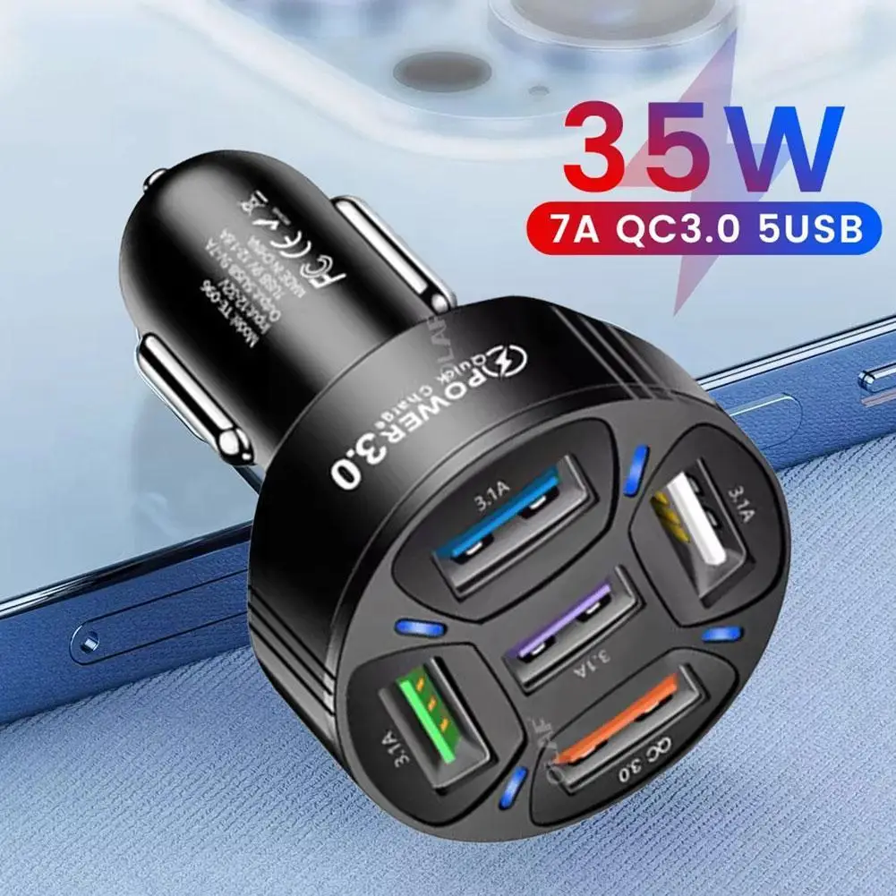 

5 портов, 35 Вт, автомобильное зарядное устройство Usb для быстрой зарядки Qc3.0, стандартное зарядное устройство в автомобильном адаптере F6e4