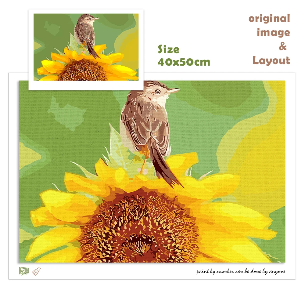 Рамка CHENISTORY Подсолнухи птицы сделай сам рисование по номерам настенное