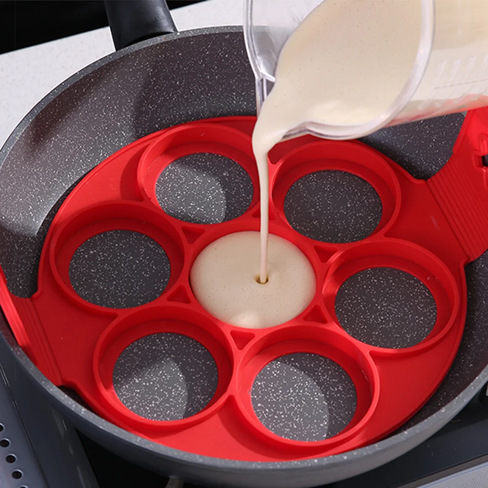 7 Holes Non Stick Pan Egg Omelette Tools  Silicone Fantastic Egg Pancake Maker Ring Kitchen Baking Moulds Flip Cooker Egg Mold
