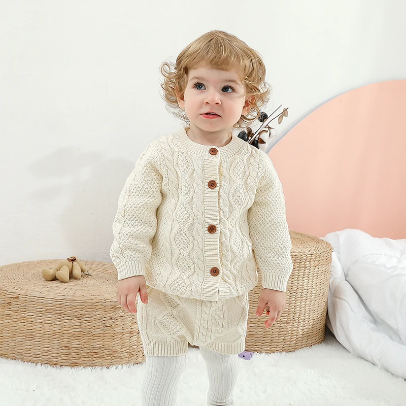 

Autumn Baby Clothes Winter Cotton Solid Long Sleeve Sweatershirt+Bottoms Newborn Boy Girl Knit Outfits Set 0-18m Infant Knitwear