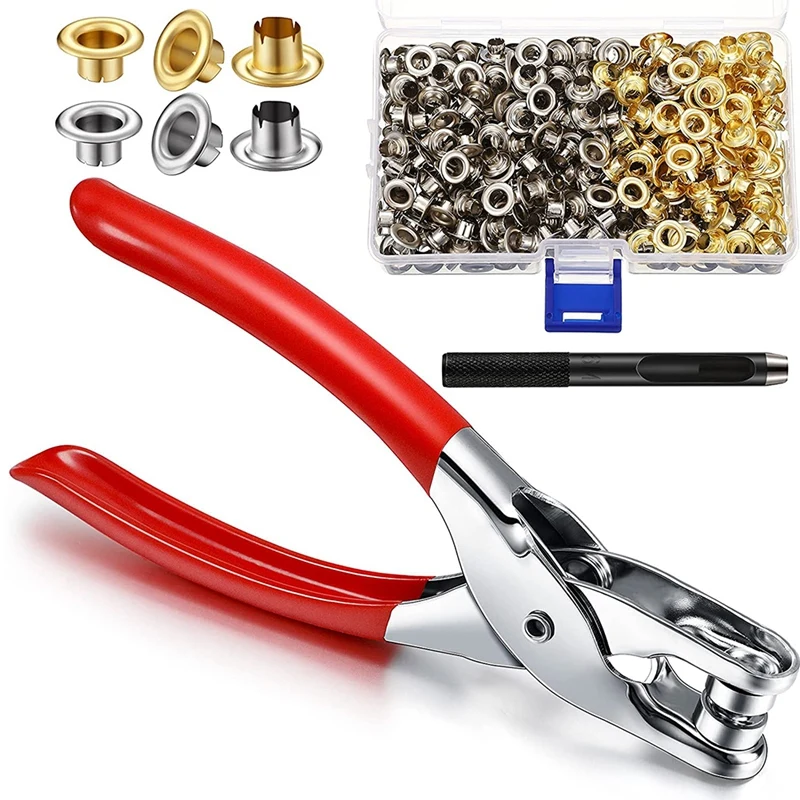 

502 Pieces 1/4 Inch Grommet Eyelet Plier Set, Eyelet Hole Punch Pliers Kit with 500 Metal Eyelets Grommet Tool Kit