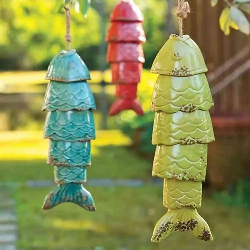 

Colored Courtyard Decoration Crafts Gift Indoor Outdoor Garden Decor Koi Fish Wind Chime Handmade Hanging Ornament