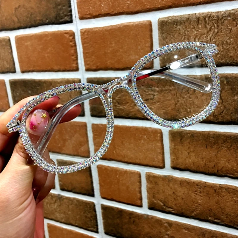 

Myopia Hyperopia Women Sunglasses Vintage Clear Lens Glasses Ladies Rhinestone Eyeglasses Men Optical Shades