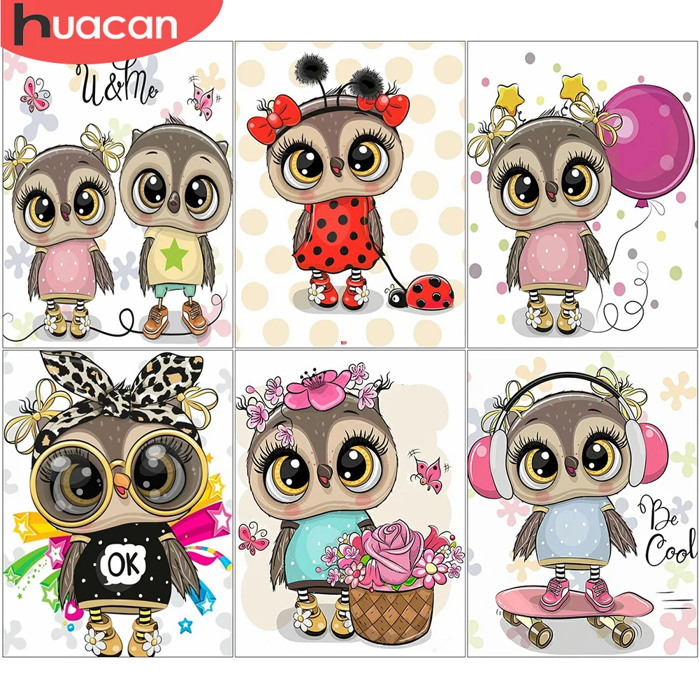 

HUACAN Diamond Mosaic Owl Animal 5D DIY Diamond Painting Cartoon Full Square/Round Drill Embroidery Kits Home Decor