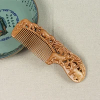 natural peach wooden comb handmade decorative carved pattern hollow out handmade wooden portable girl gift massage hair combs