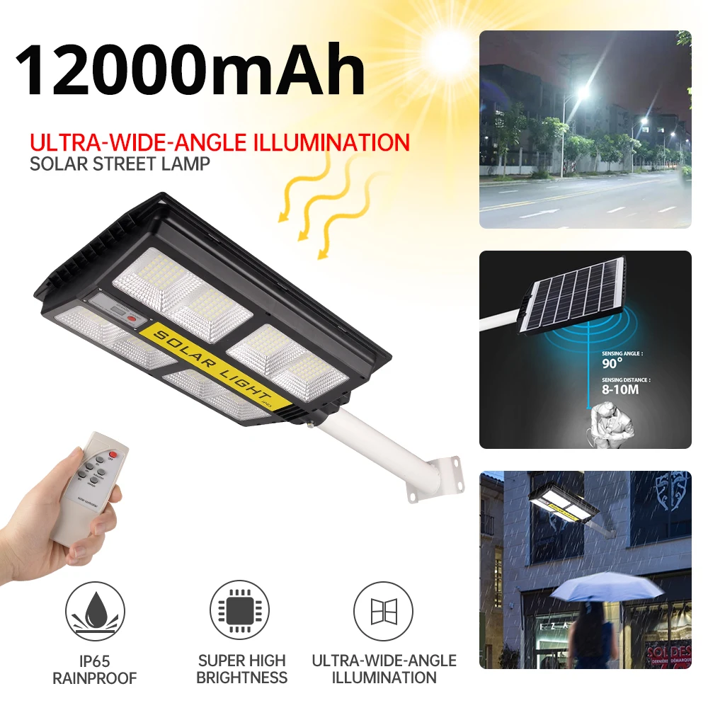 

12000mAh Solar Street Lamp Outdoor Remote ControlWaterproof For Garden exterior Landscape Solar Wall Powered Light 999 LED Light