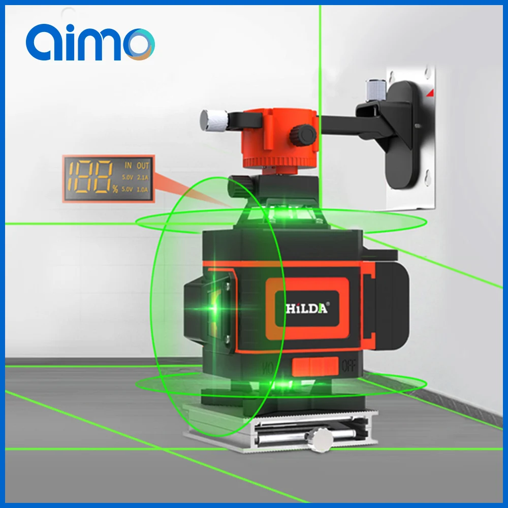 AIMO 16/12 Line 4D/3D Laser Level High Precision Automatic Line Self Leveling Tester Level Laser Tool Green Beam Laser Cross