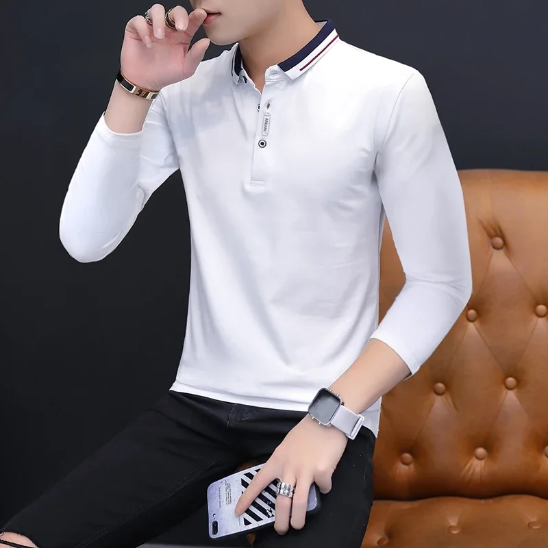 Мужская футболка с длинным рукавом BROWON черная Повседневная Деловая отложным