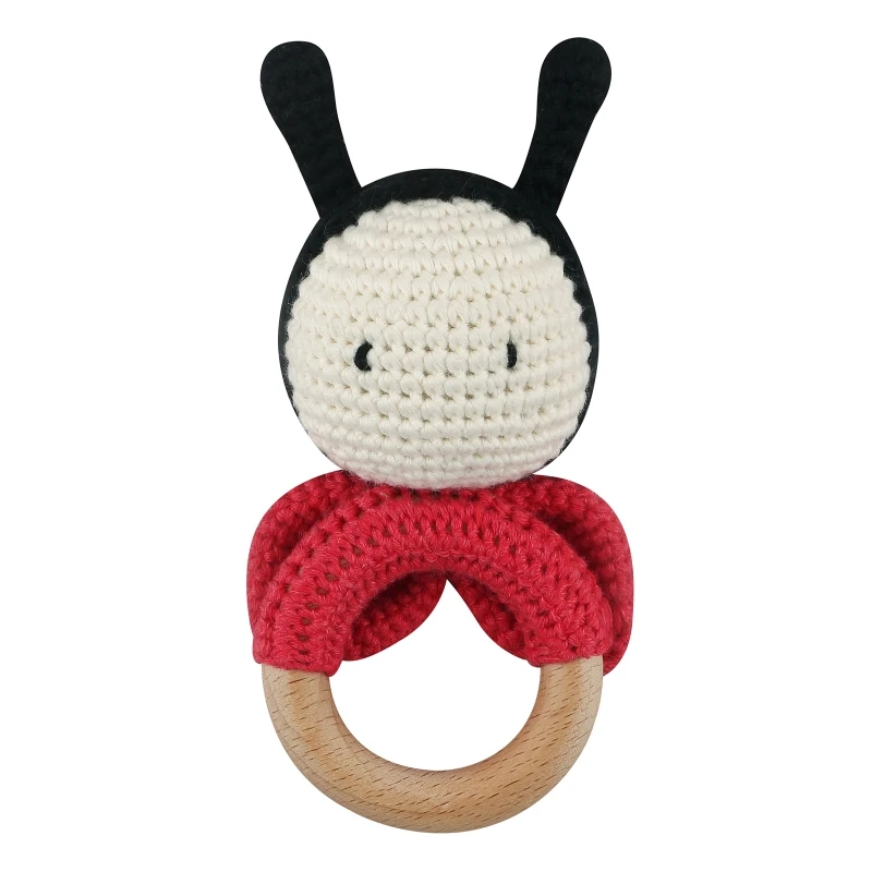 

Ladybug Crochet Rattle Soother BPA Free Wooden Bracelet Teether Baby Product Mobile Pram Crib Ring Wooden Grasping Toys