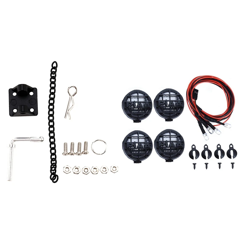 

1/10 Rc Rock Crawler металлическая буксировочная скоба с крюком для прицепа с 4 светодиодными белыми лампами с абажуром