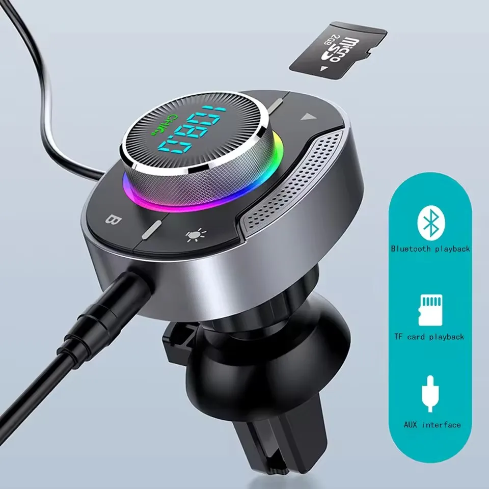 Фото Автомобильный FM-передатчик Bluetooth 5,3, разъем AUX 3,5 мм, комплект MP3-плеер с громкой связью, поддержка потоковой передачи музыки, автомобильный комплект №4