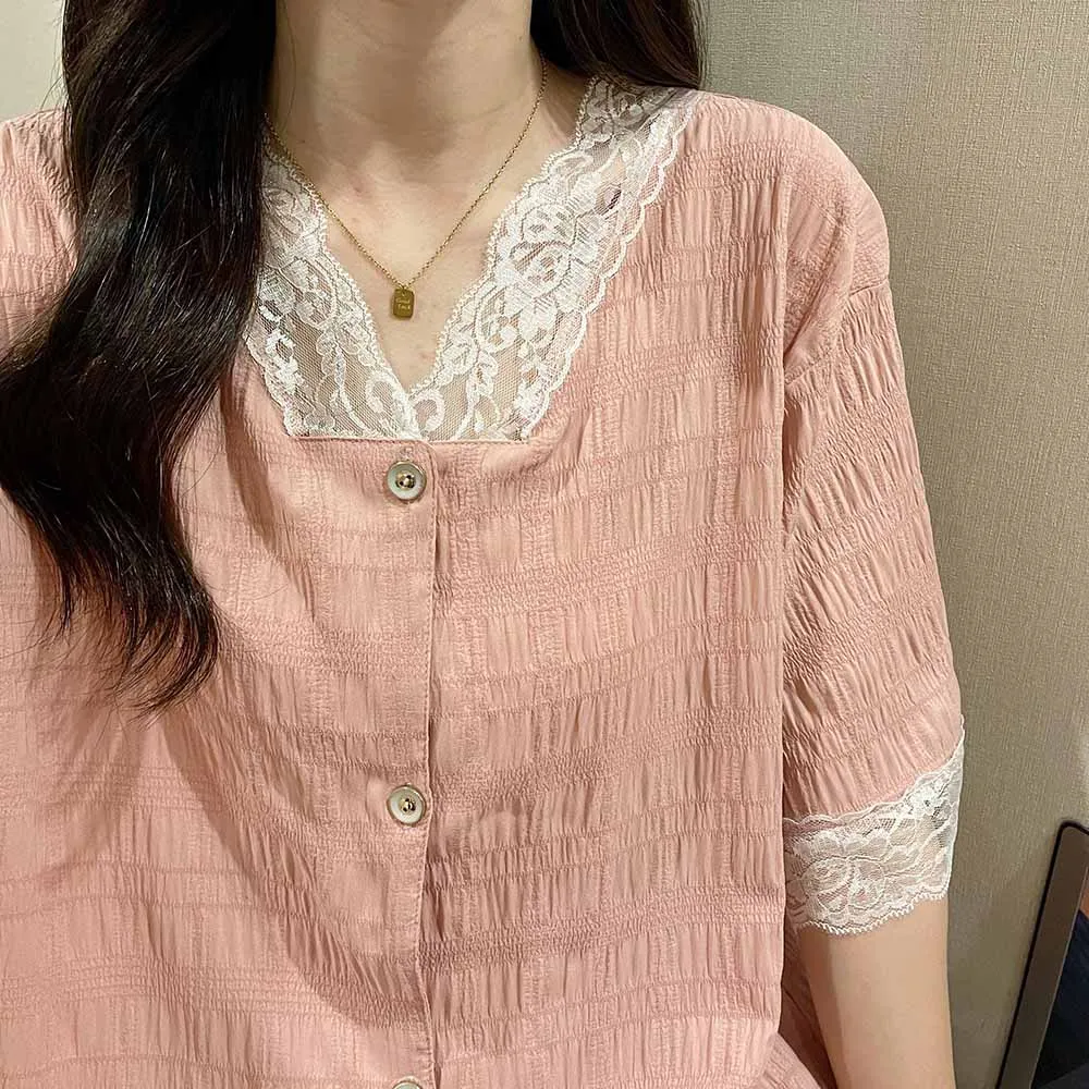 Summe RWomen's Pajamas Home Suit Pyjama 6XL Cotton Femme  2 Piece Set Lounge Wear Set Oversize Pijamas Mujer Sleepwear Nightgown