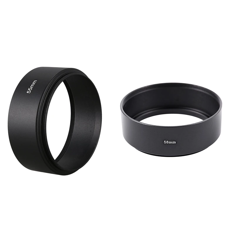 

2 Pcs Mount Standard Metal Lens Hood For Canon Nikon Pentax Sony Olympus, 58Mm & 55Mm