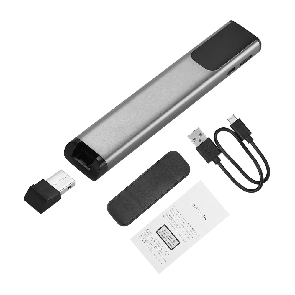 

Rechargeable Digital Remote Powerpoint Presenter PPT Clicker Flip Pen Green Pointer with USB Receiver USB Cable 70 Meters