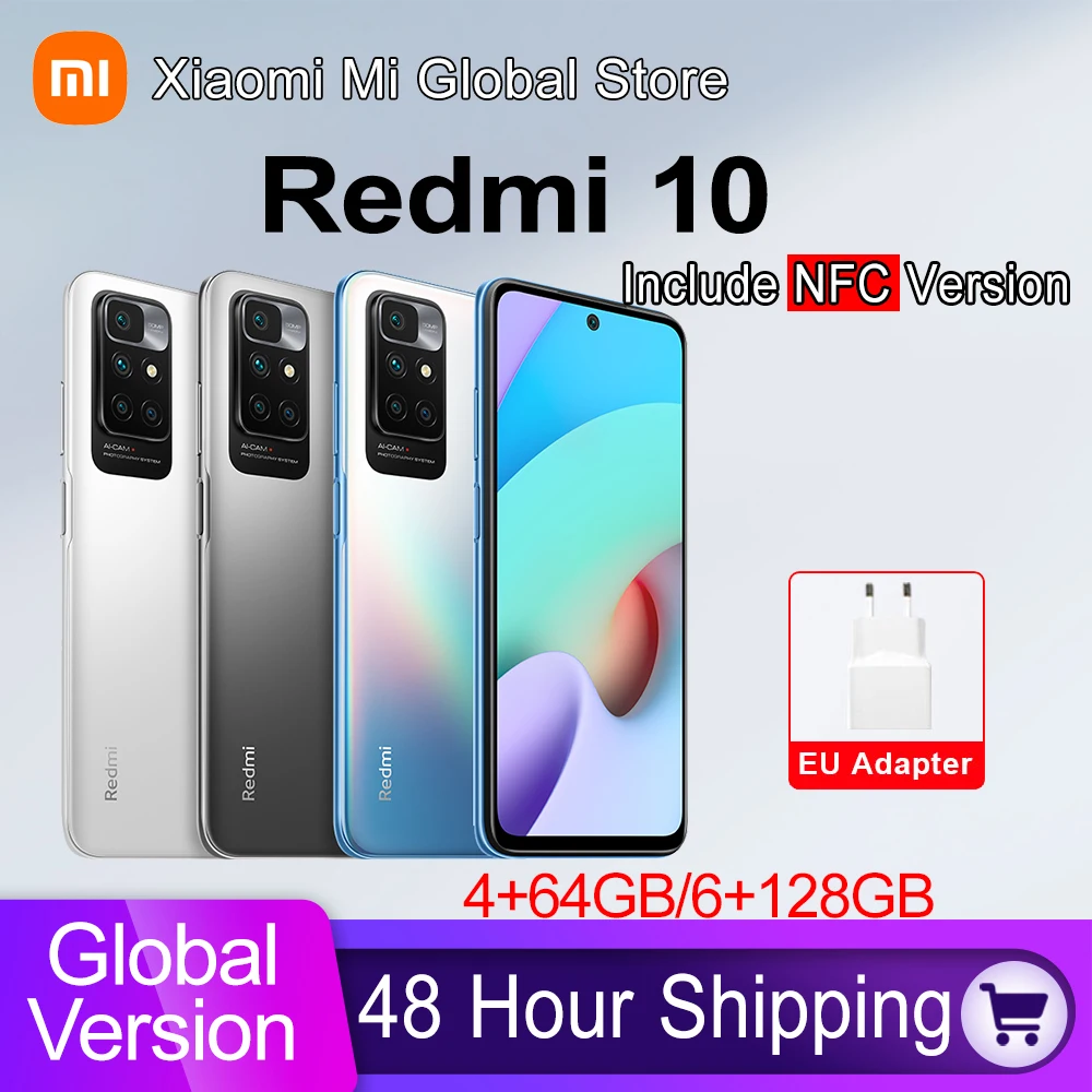 Global Version Xiaomi Redmi 10 Smartphone Helio G88 MediaTek Octa Core 50MP AI quad camera 90Hz FHD Display 5000mAh Battery