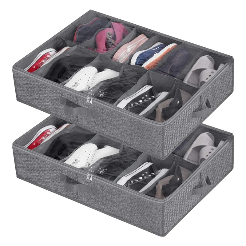 

Органайзер для хранения обуви под кроватью, шкаф для обуви, ящики для хранения, контейнер (2 упаковки вмещают 24 пары) с прозрачной крышкой