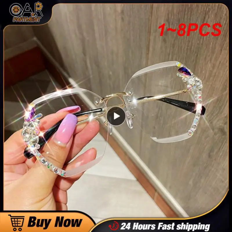 

1~8PCS Vintage Rimless Rhinestone Sunglasses Brand Designer Sunglasses Retro Cutting Lens Gradient Sun Glasses Female Shades