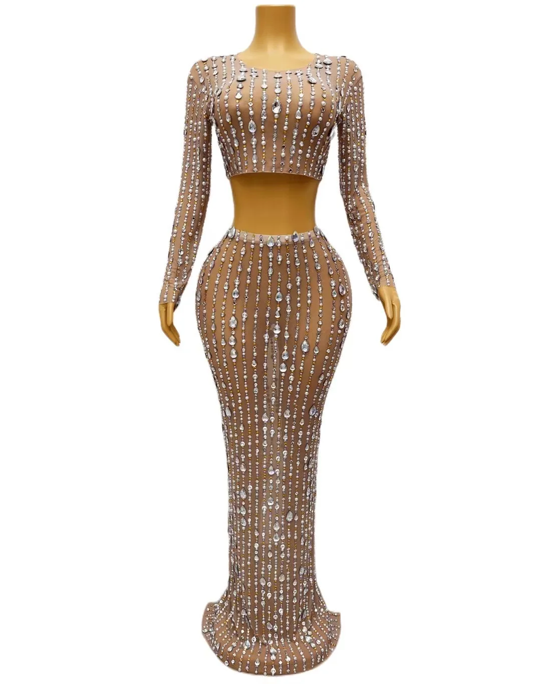 Черное большое женское Прозрачное платье из двух предметов костюм певицы наряд