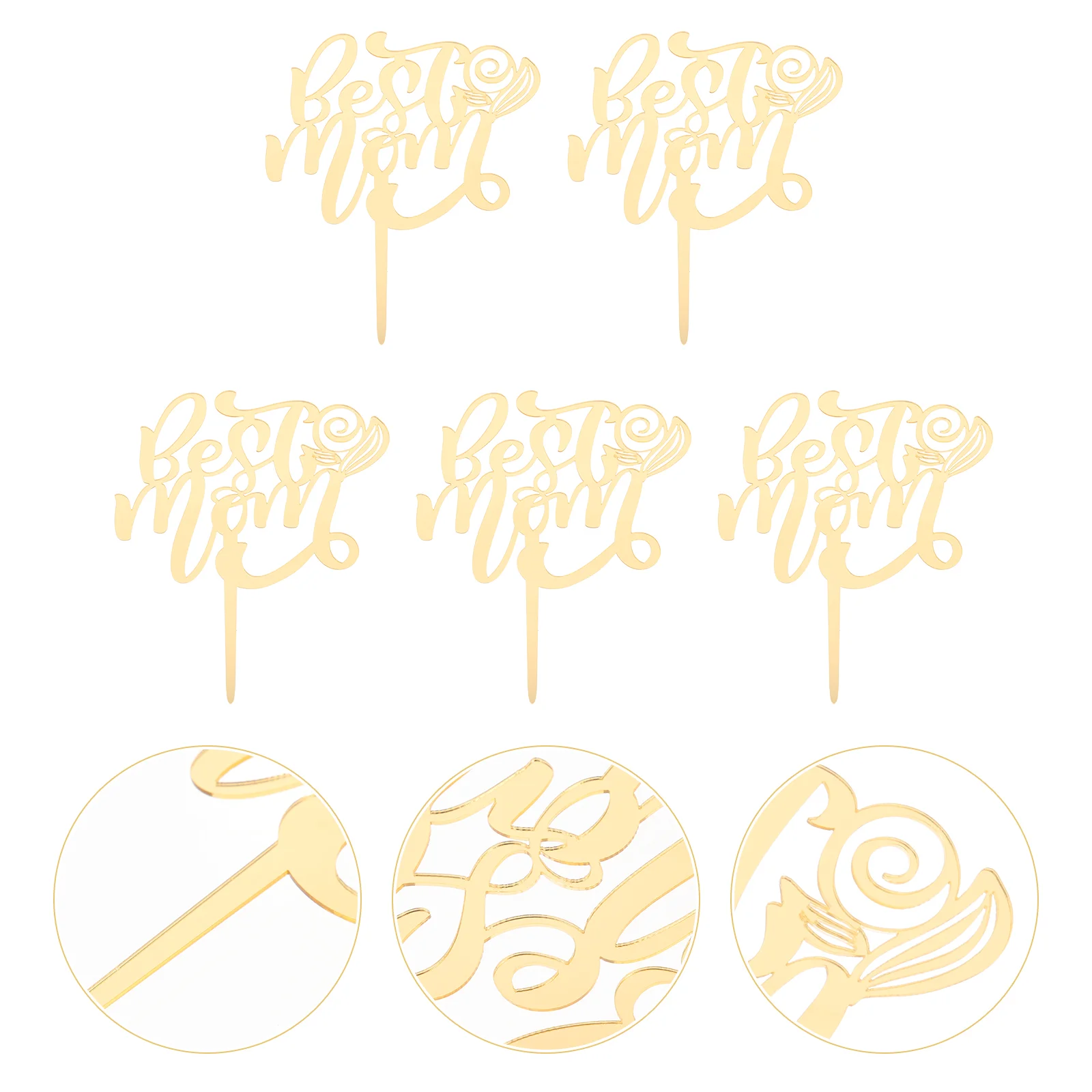 

5pcs Mother's Day Themed Cupcake Toppers Acrylic Cupcake Inserts Dessert Decors