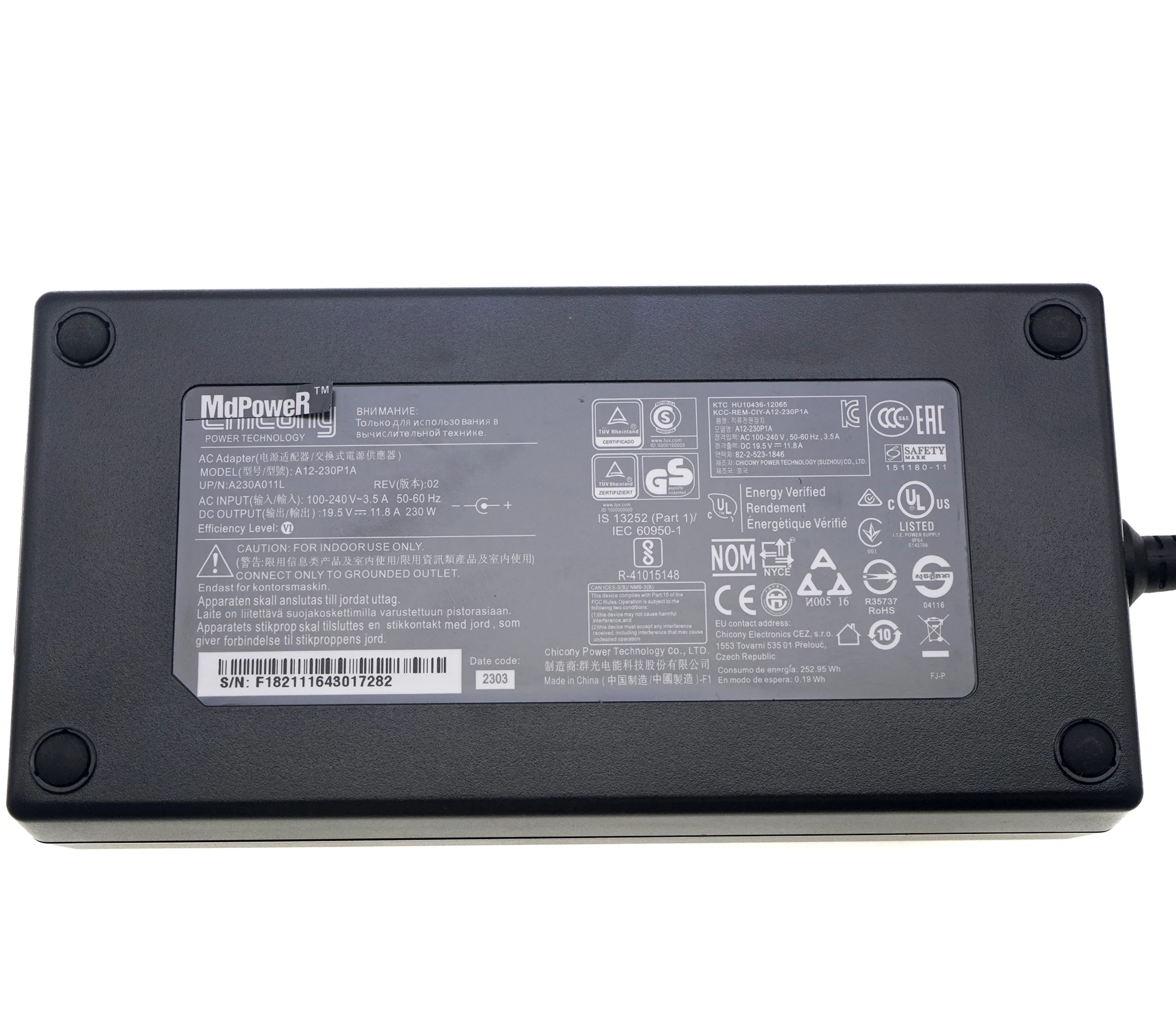 Фото Запасной адаптер питания Chicony A12-230P1A 19.5V 11.8A 230W 4-PIN для MSI GT76 GT62VR GT73VR GE73 Raider №5