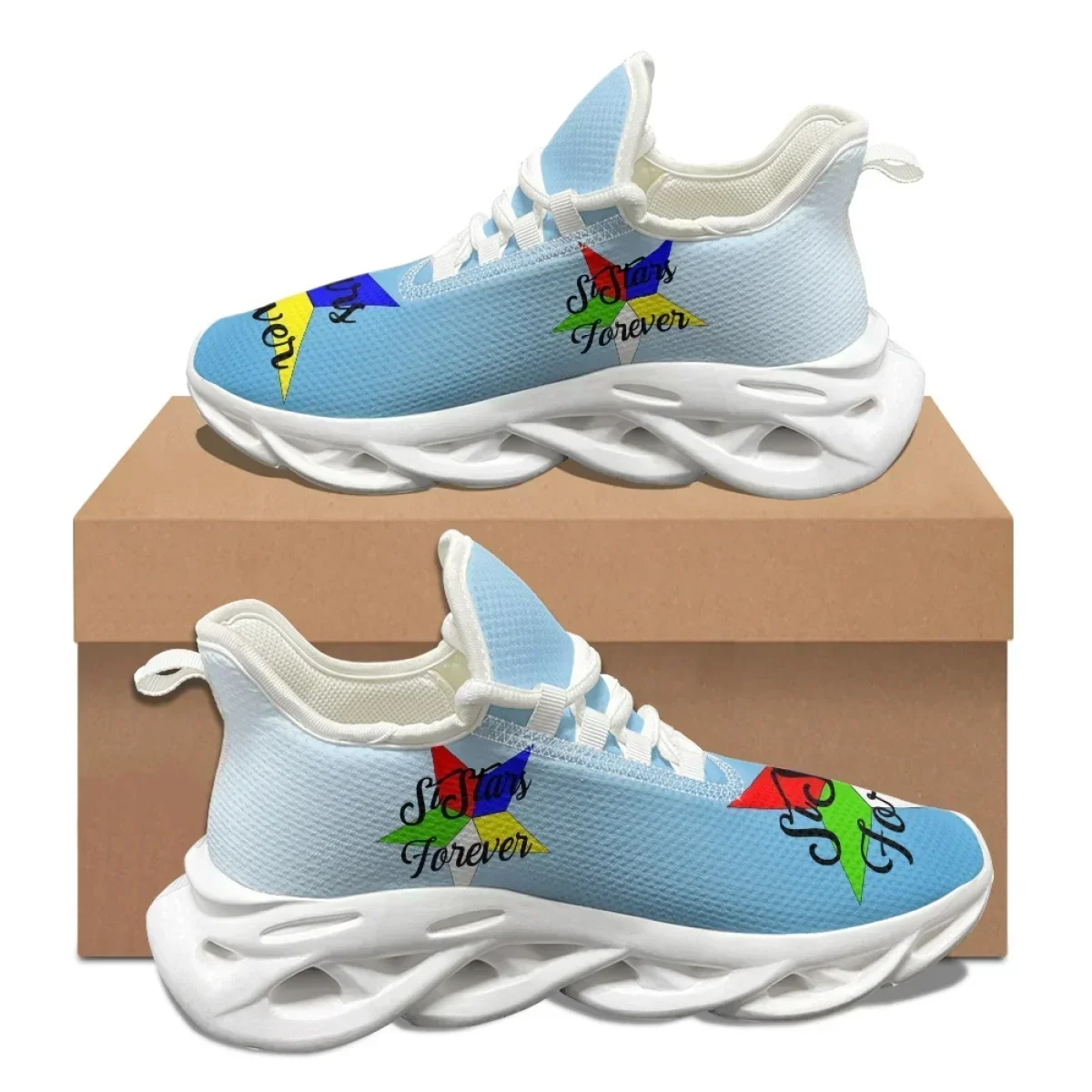 Фото Новые женские кроссовки Sky Blue Pentagram OES Pattern для пар, осенне-зимние, легкие, для работы, больницы, бега №1