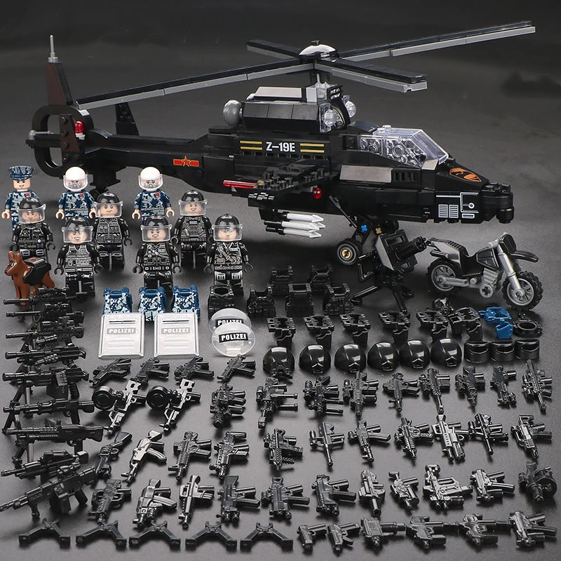 

WW2 Special Forces Police SWAT City Military Weapons Helicopter Aircraft Carrier Tank Figures Building Block Toys Christmas Gift