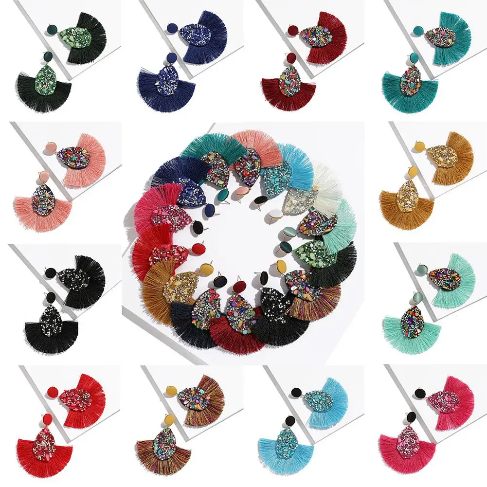 

Bohemian Multicolor Sector Tassel Earrings Ethnic Style Long Rope Fringes Cotton Dangle Earring Women Fashion Jewelry Gift