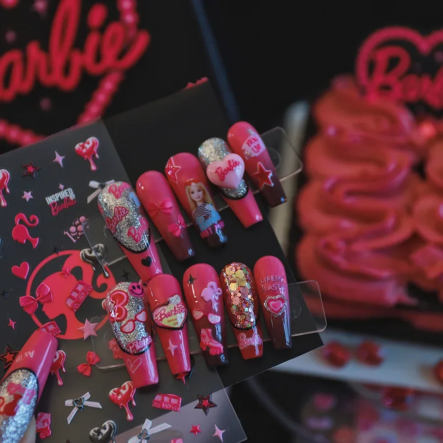 

Рельефные наклейки для ногтей Барби Аниме Дети Девочки мультфильм Y2K милая кукла для ногтевого дизайна наклейки для маникюра украшения кавайные подарки