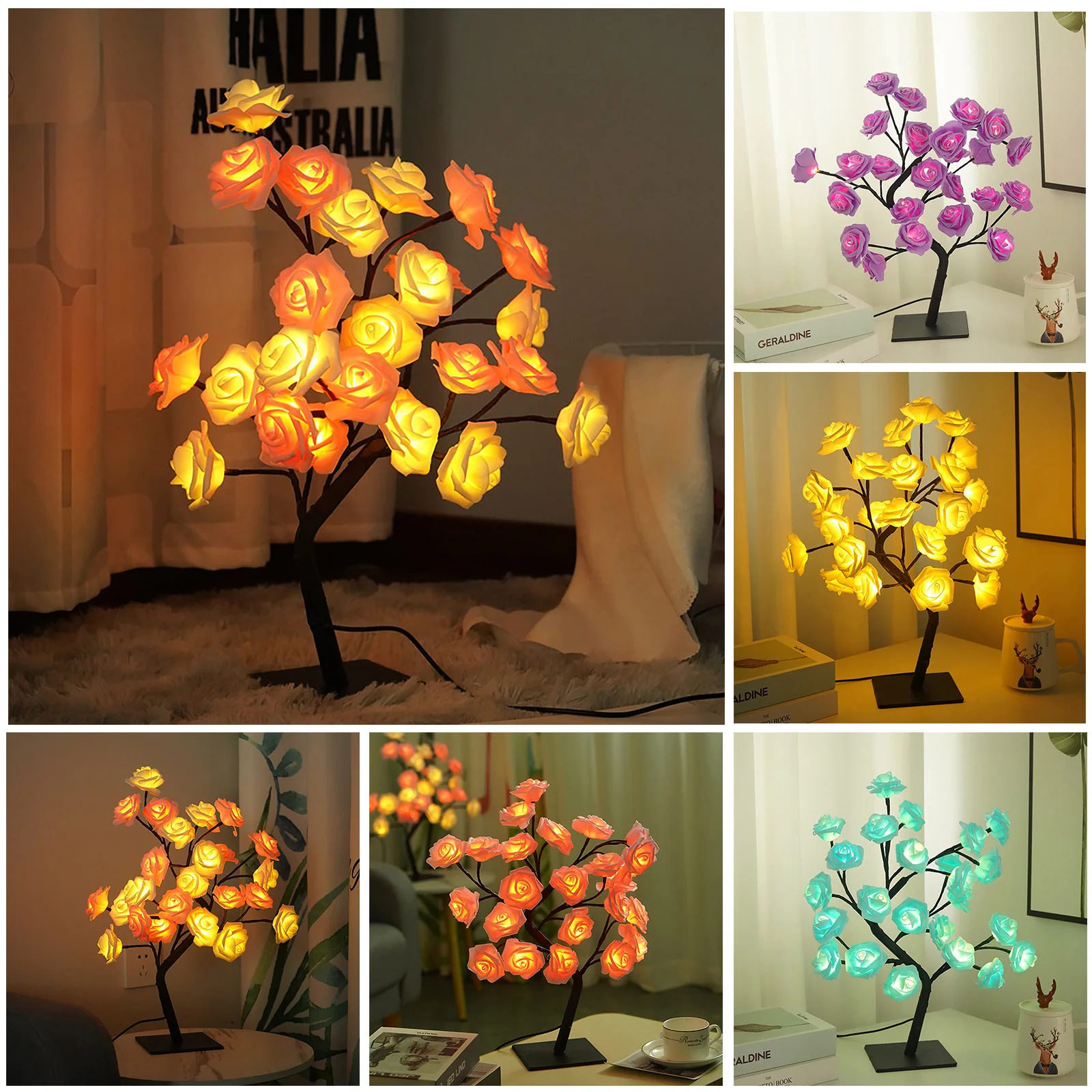 

Rose Tree Night Lamp Romantic Flower Warm Rose Desk Light Decoration Night Light for Wedding Party Decoration