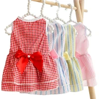 cute dog skirt bow knot princess dress wedding spring summer autumn plaid pets cats clothes for dogs small medium puppy dresses