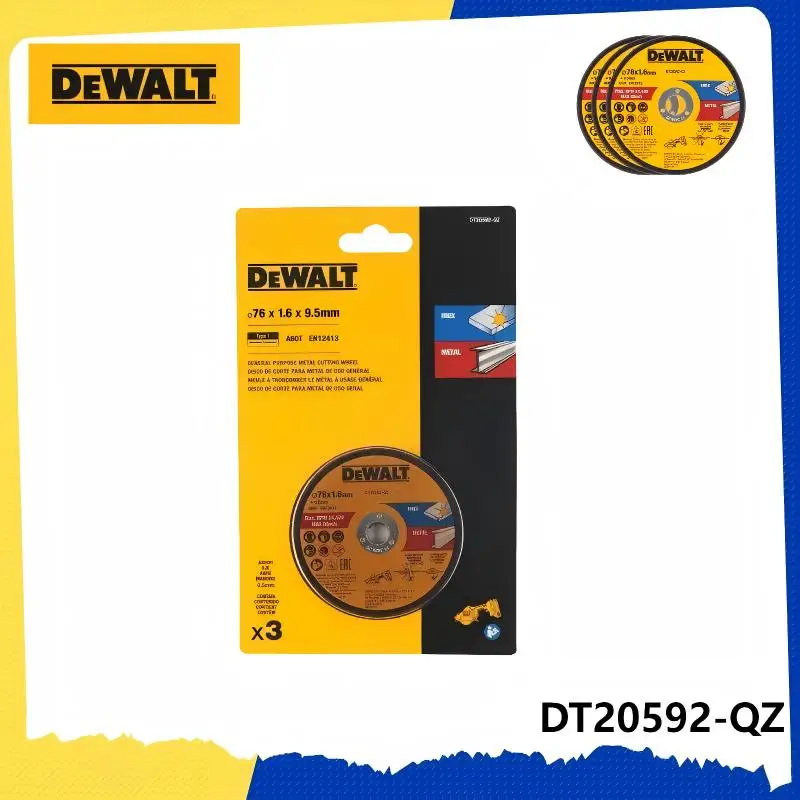 DEWALT DT20592-QZ 76 мм INOX Абразивный отрезной диск — 3 шт., оксид алюминия, толщина 1,6 мм, EN12413, подходит для DCS438