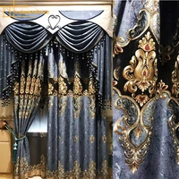 european style velvet embroidered curtain finished custom glass window blinds blackout curtains for living dining room bedroom