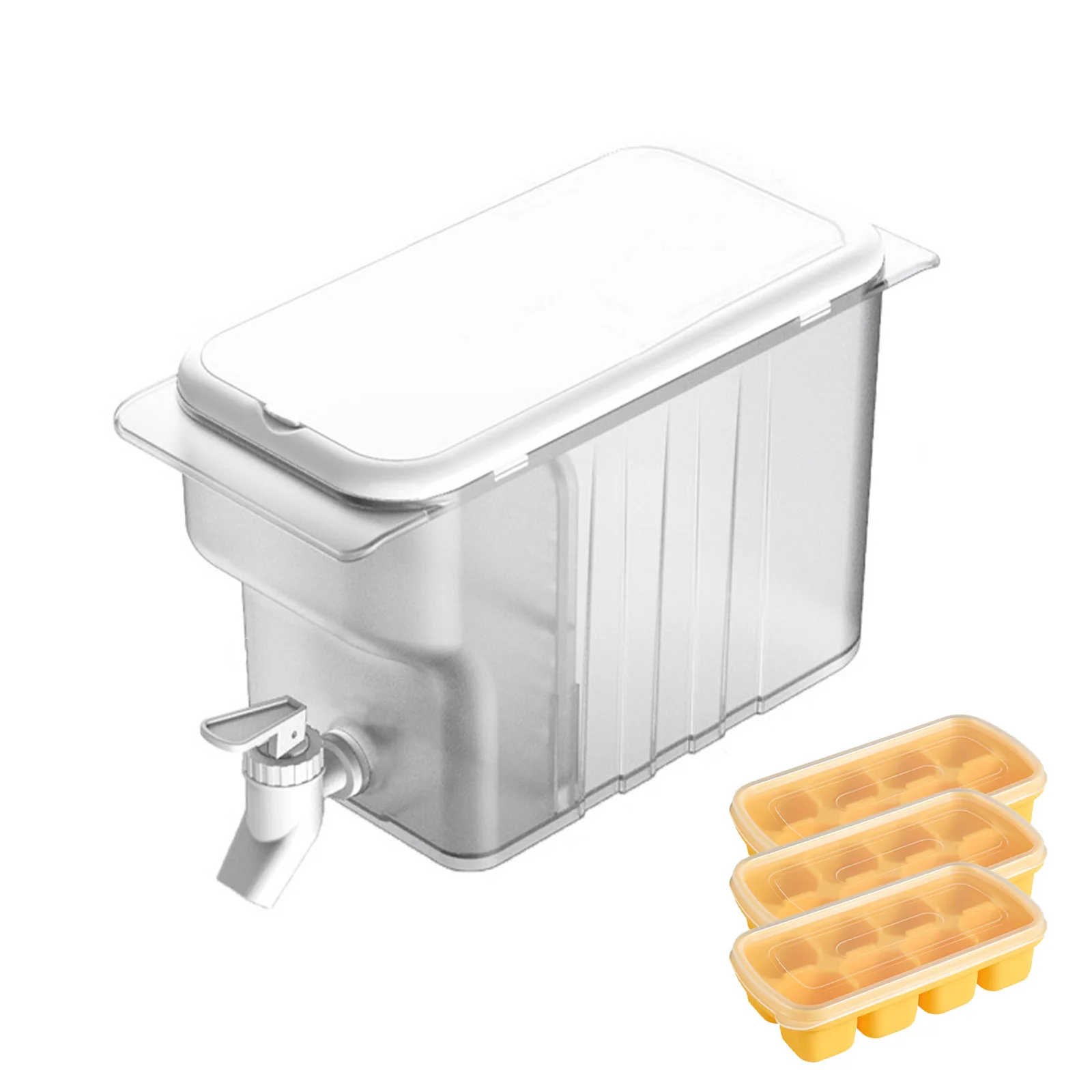 

4L Large Capacity Juice Jug Cold Kettle Beverage Dispenser Bucket Refrigerator Household White With Tap Ice Cubes Trays